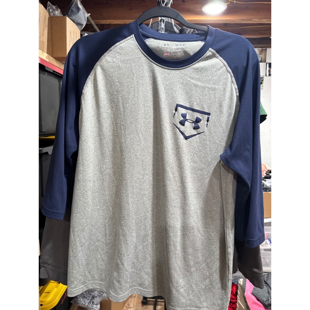 Under Armour Mens Baseball HeatGear 3/4 Sleeve Raglan Shirt Gray‎ Navy Medium